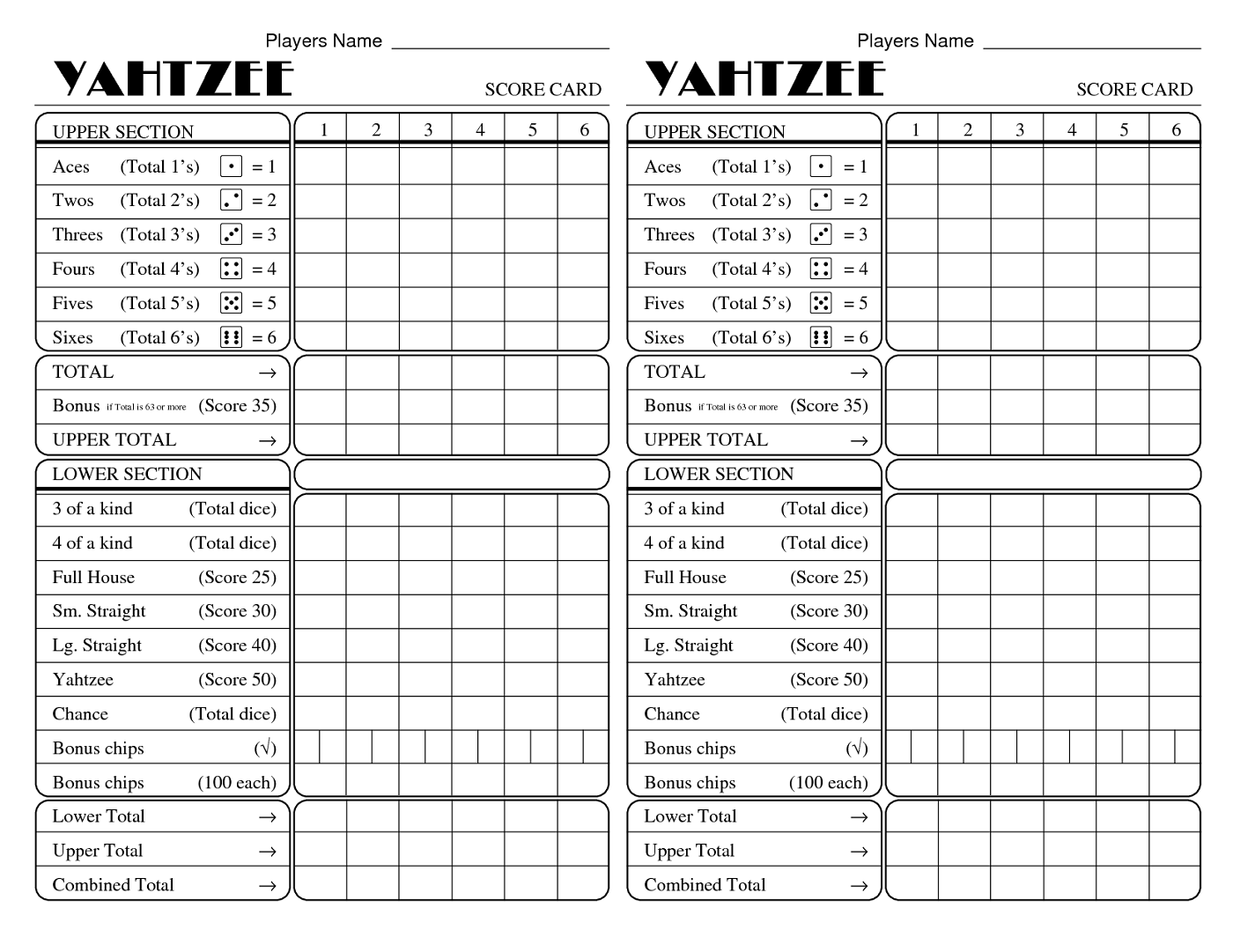 Yahtzee Score Sheets Printable Activity Shelter