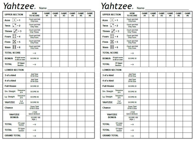 Yahtzee Sheets Free Learning Printable